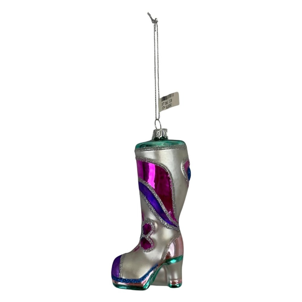 Christmas Ornament Boot High Heel 5" Diva Hippie Boots Glitter Glass Pink Purple
